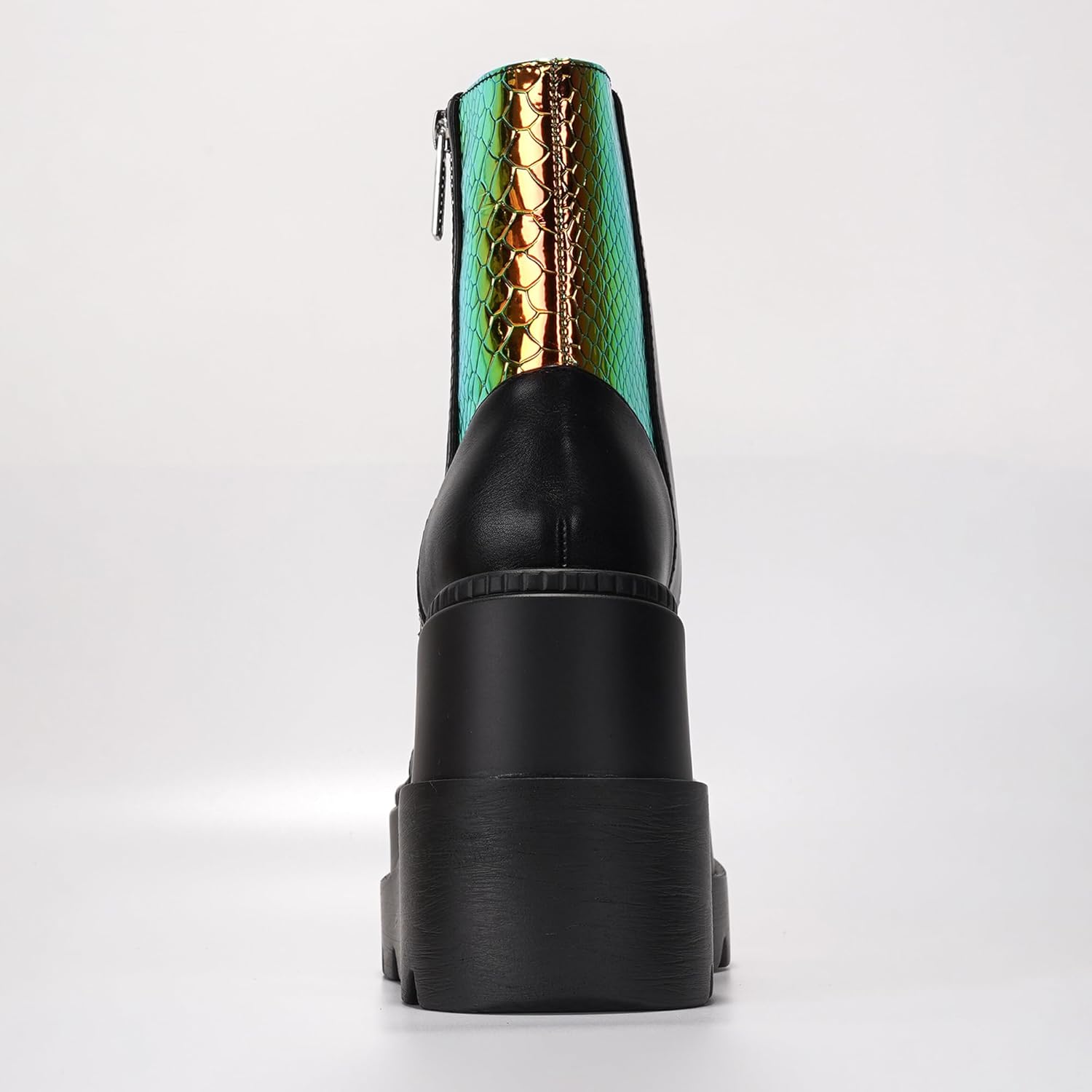 Cape Robbin Holographic Platform Ankle Boots for Women Chunky Block Heels Pointed Toe PU Leather with Buckle Strap Retro Futuristic Style (Radio) - Image 6