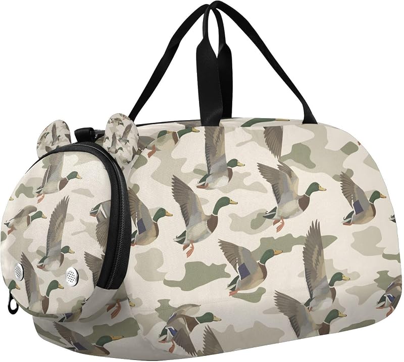 Bolsa de viaje para niños y niñas, bolsa deportiva de camuflaje de pato salvaje, bolsa de viaje para dormir con compartimento para zapatos