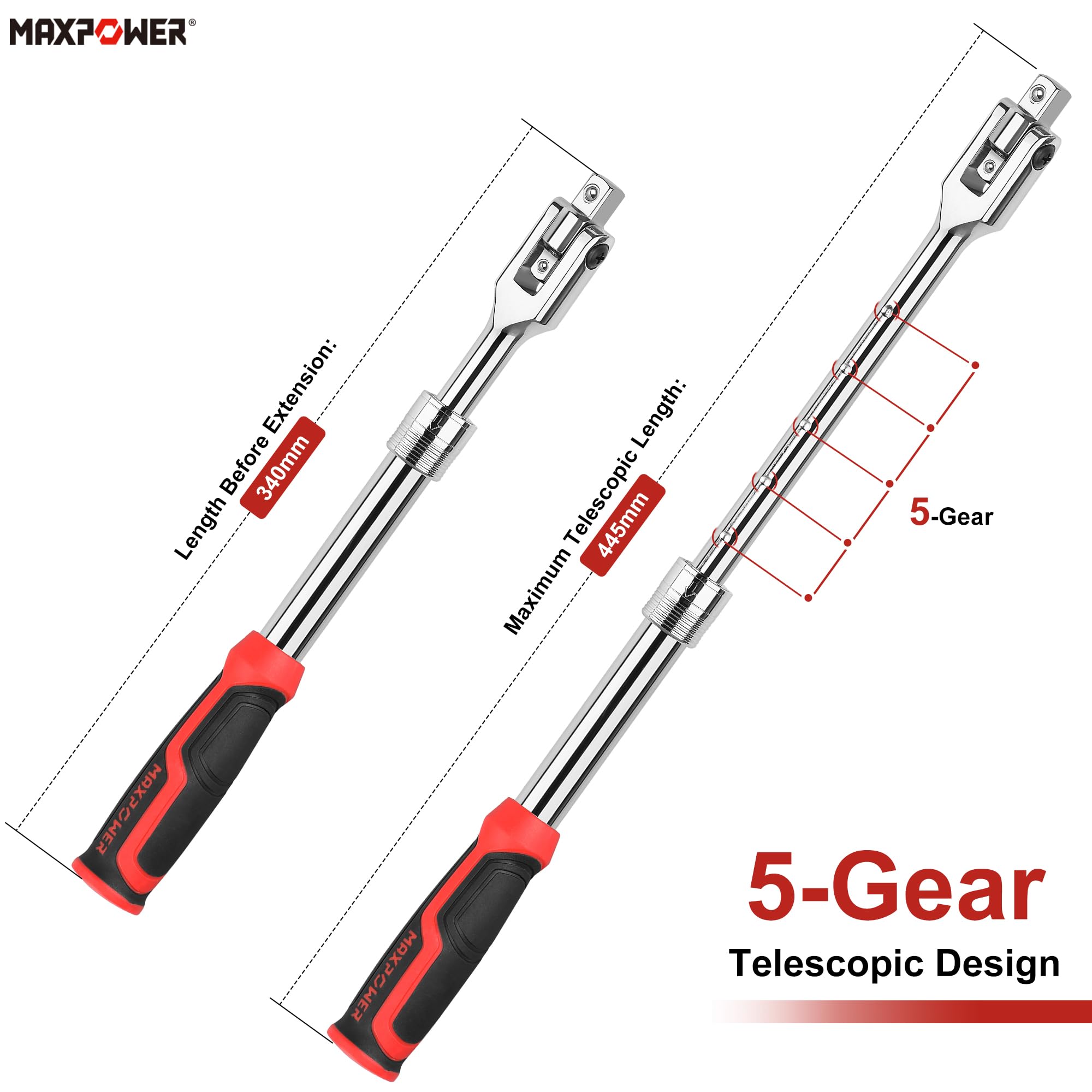 MAXPOWER Extendable Breaker Bar, Dual Head 1/2