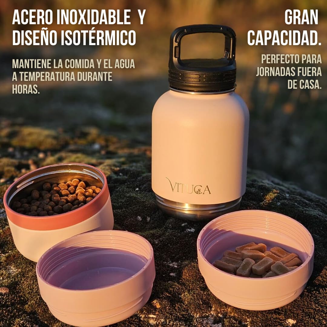 Bebedero Perro Portátil 1L de Acero Inoxidable Aislado | Botella Agua Perro Ultra Resistente con Compartimentos para Comida y Premios | Sistema 3 en 1 para Paseo y Viaje - 3