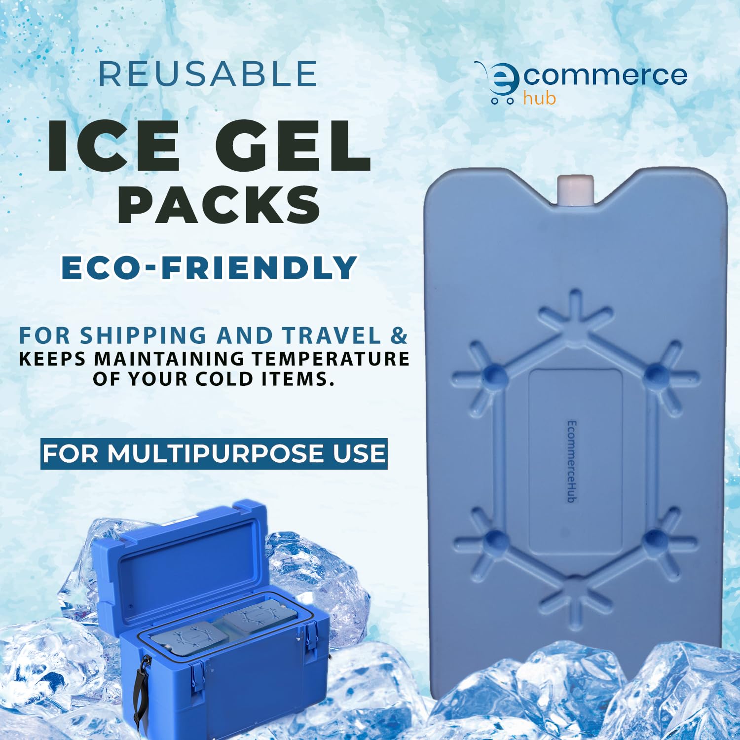 EcommerceHub® Ice Gel Pads Packs, Cold/Beverage Items Transport, Cold Item Carrier, Cooler Freezer Pack, Reusable & Long Lasting, Filled with Powerful Gel Ice Pad Ice Chest, Pack of 1, 1000ML 4