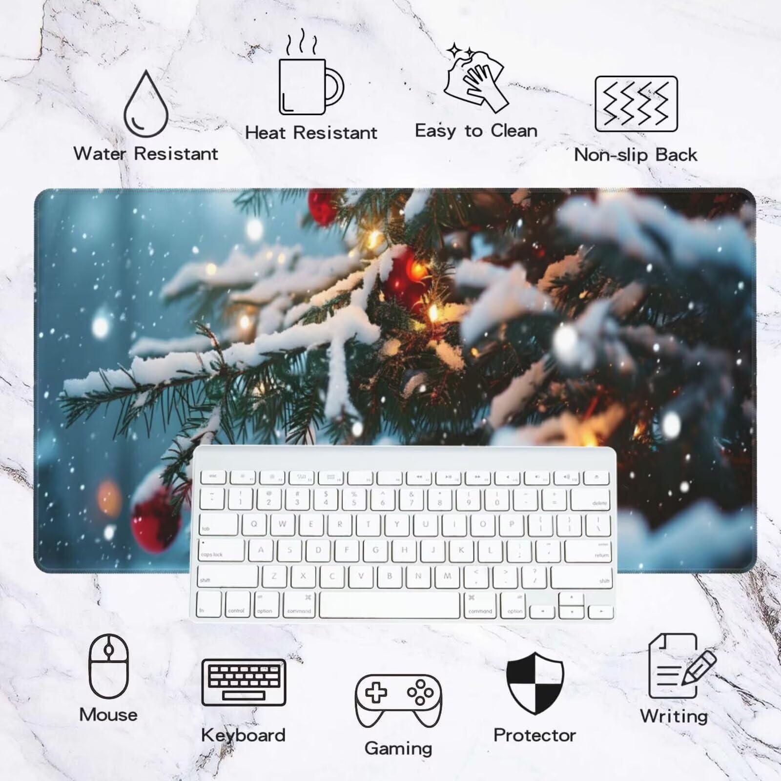 Alfombrilla Ratón Navidad Alfombrilla Ratón XXL 1600 x 800 mm, Invierno Mouse Pad Gaming con Bordes Cosidos, Impermeable Mousepad XXL Base de Goma Antideslizante Duradera, Mouse Pad para Oficina Q802