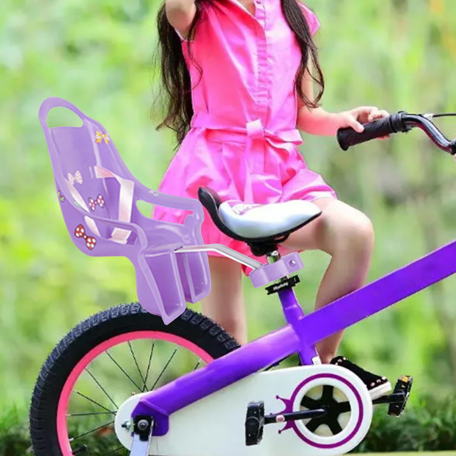 Generico Seggiolino per Bambola Principessa, Set seggiolino per Bicicletta, Bambola per Bambini, Bici per Bambini, Adatto a Giocattoli di Peluche e Animali di Peluche, Biciclette