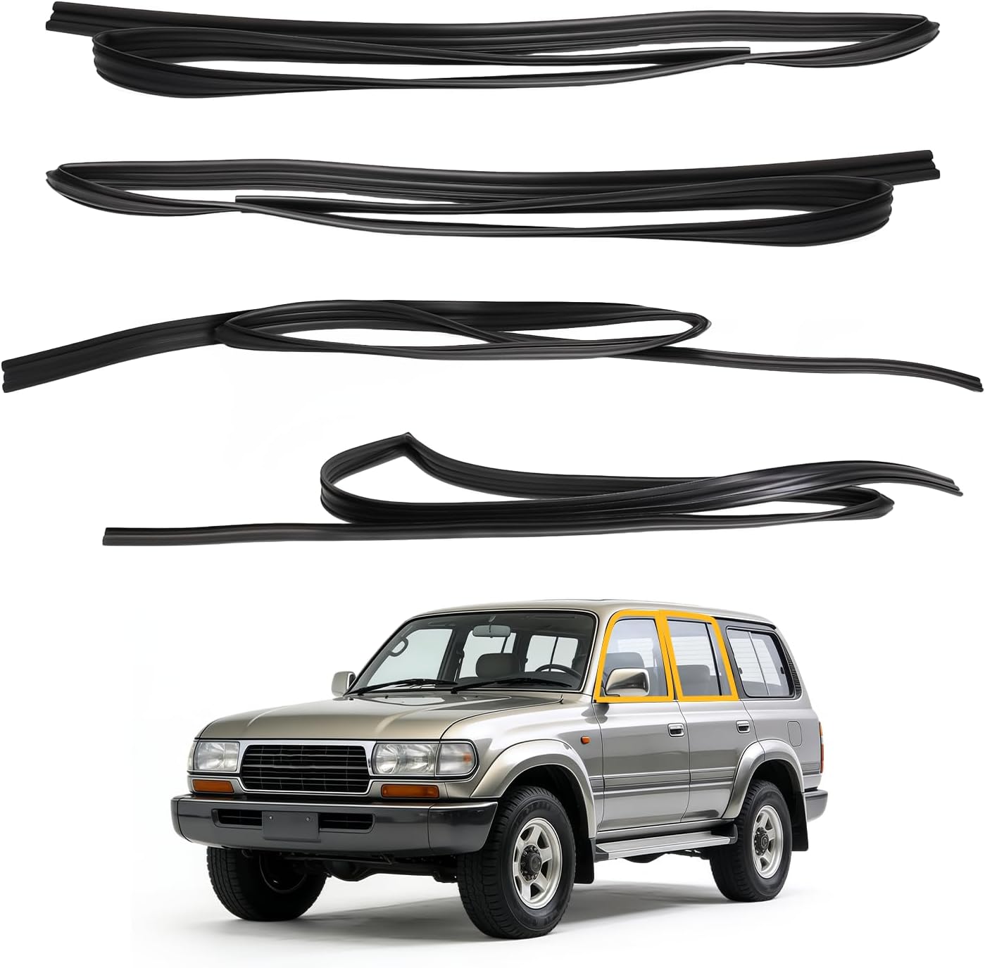 Window Seal Door Glass Run Front Rear R&L Fit for Toyota Land Cruiser 1991-1997 Lexus LX450 1996-1997 Weatherstrip Seal Replaces 68151-60010 68141-60010
