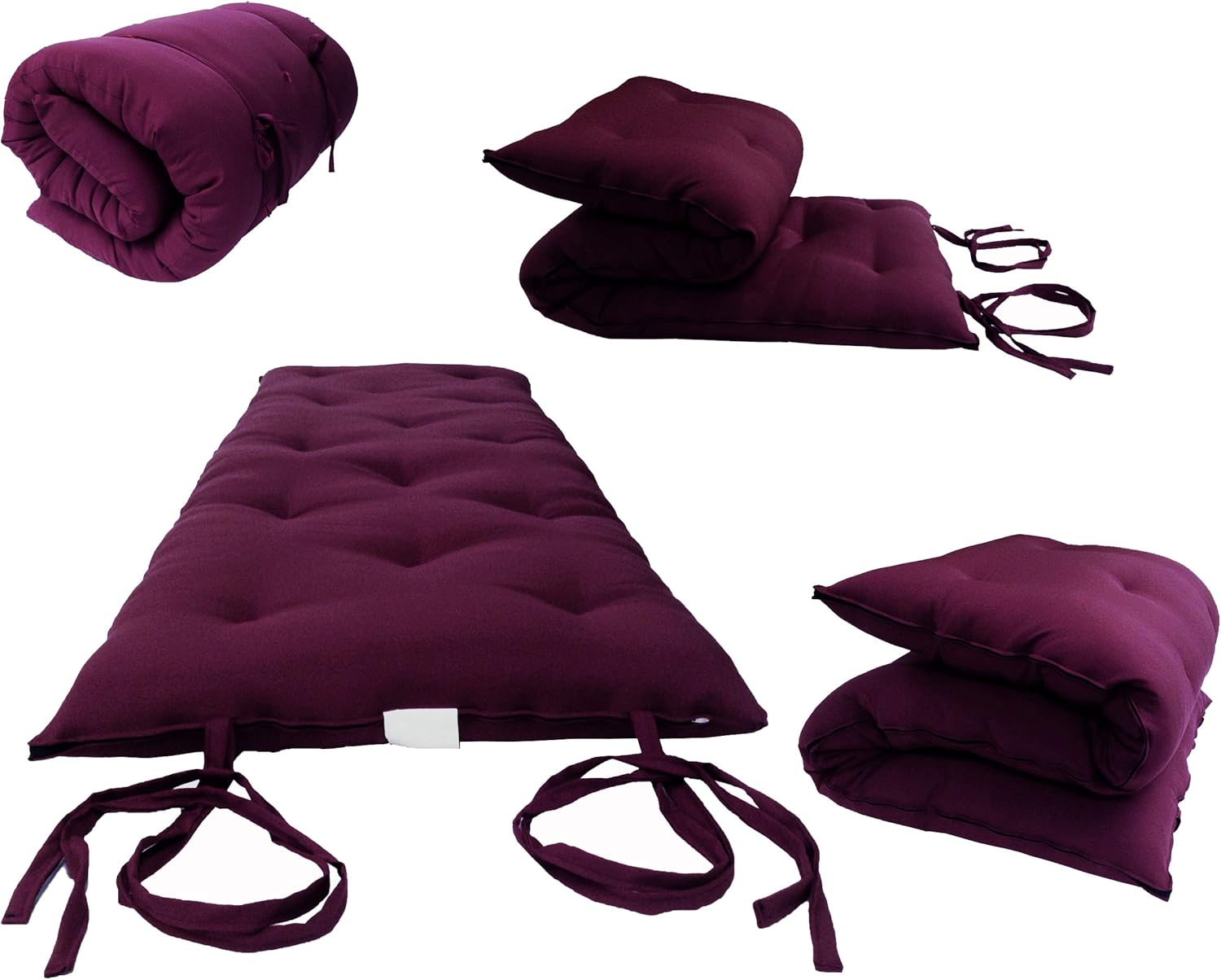 D&D Futon Furniture Traditional Japanese Floor Rolling Futon Mattress, Foldable Bed (Burgundy, 80 x 39 x 3 (in) Twin Size)