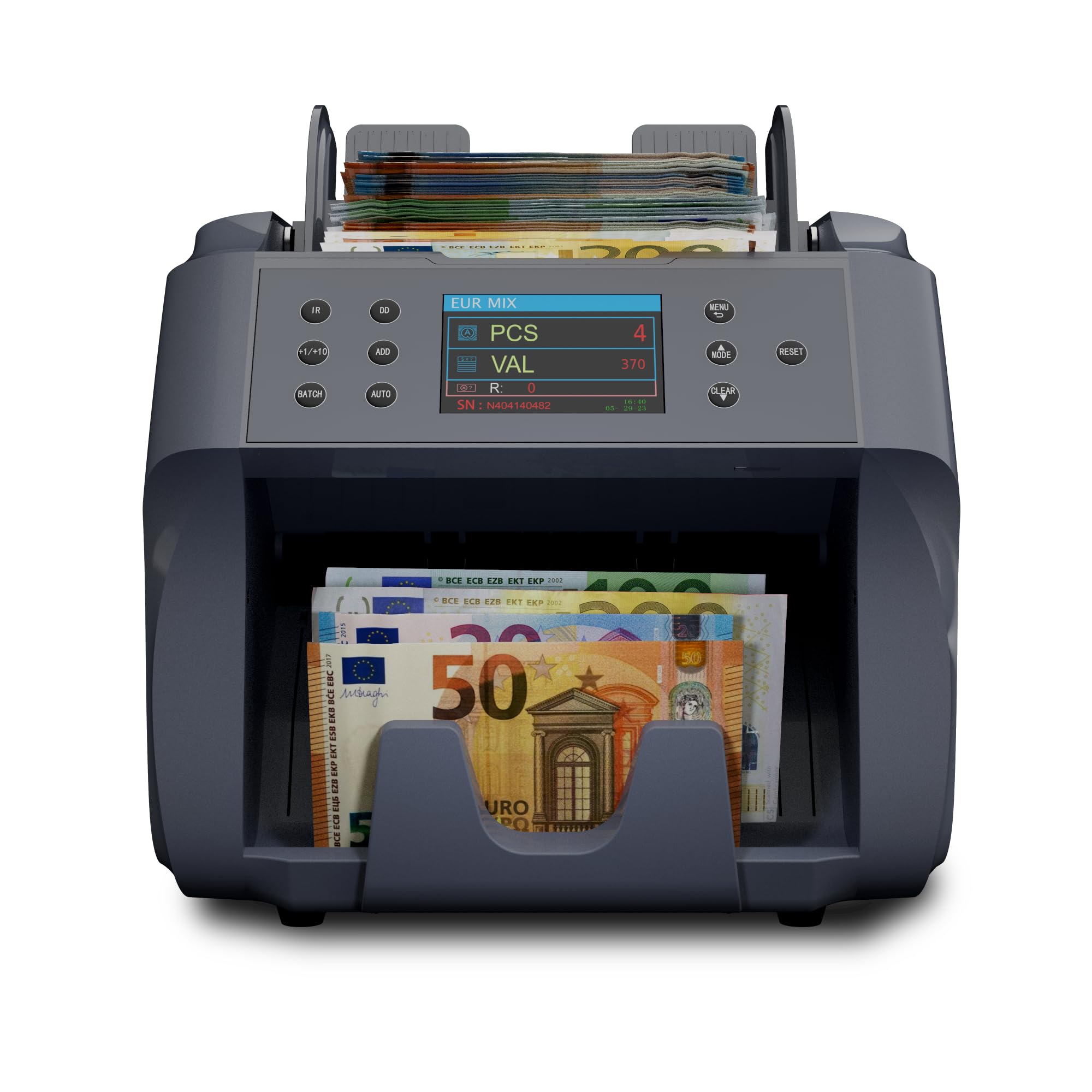 Detectalia V500 - Conta banconote professionale con funzione di valore per banconote miste da 5 valute EUR, GBP, USD, CAD, MXN - 2 Sensore CIS e riconoscimento numeri di serie