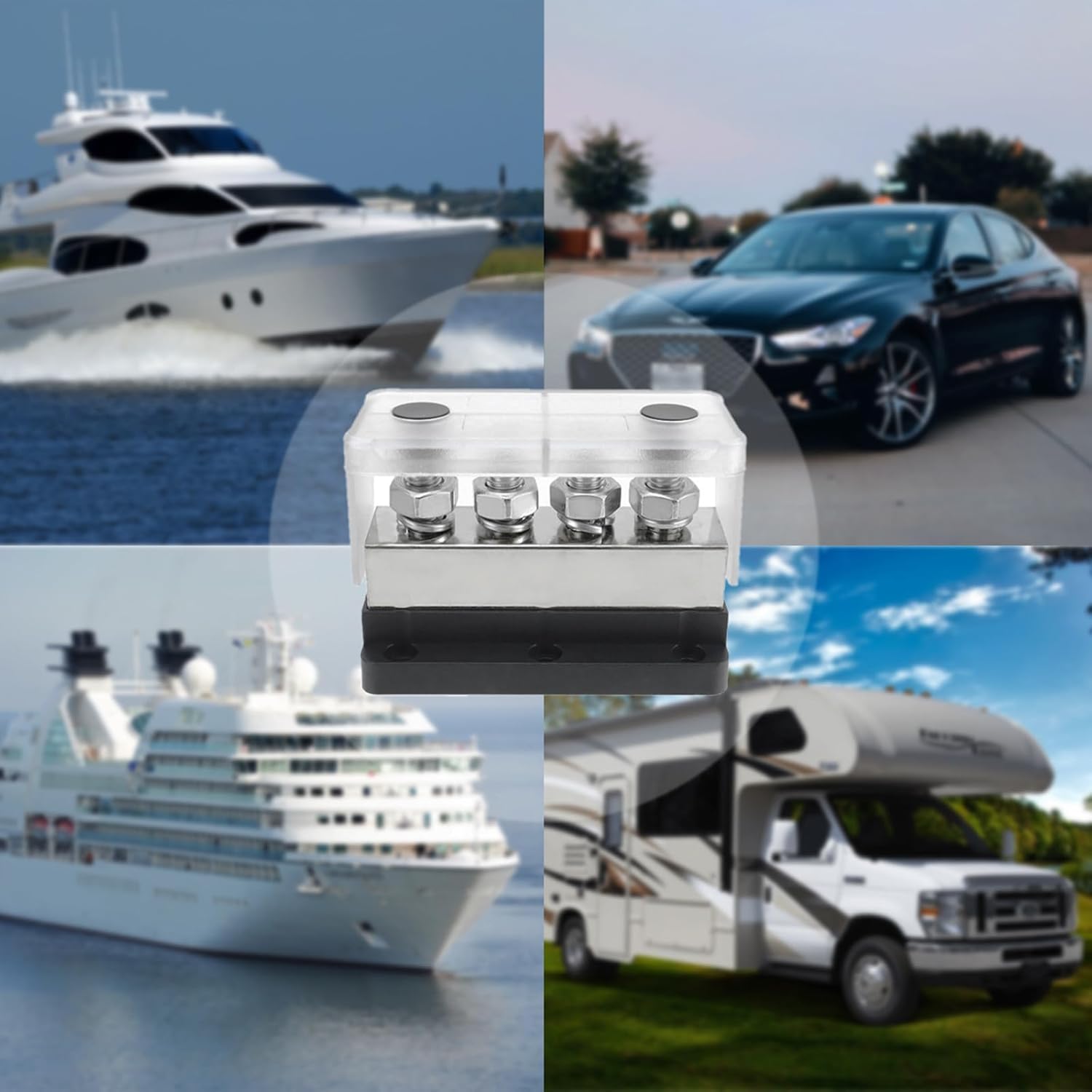 High Current 600A Busbar Nickel Plated Copper Distribution Block with 4 Studs for Automotive and Marine Application