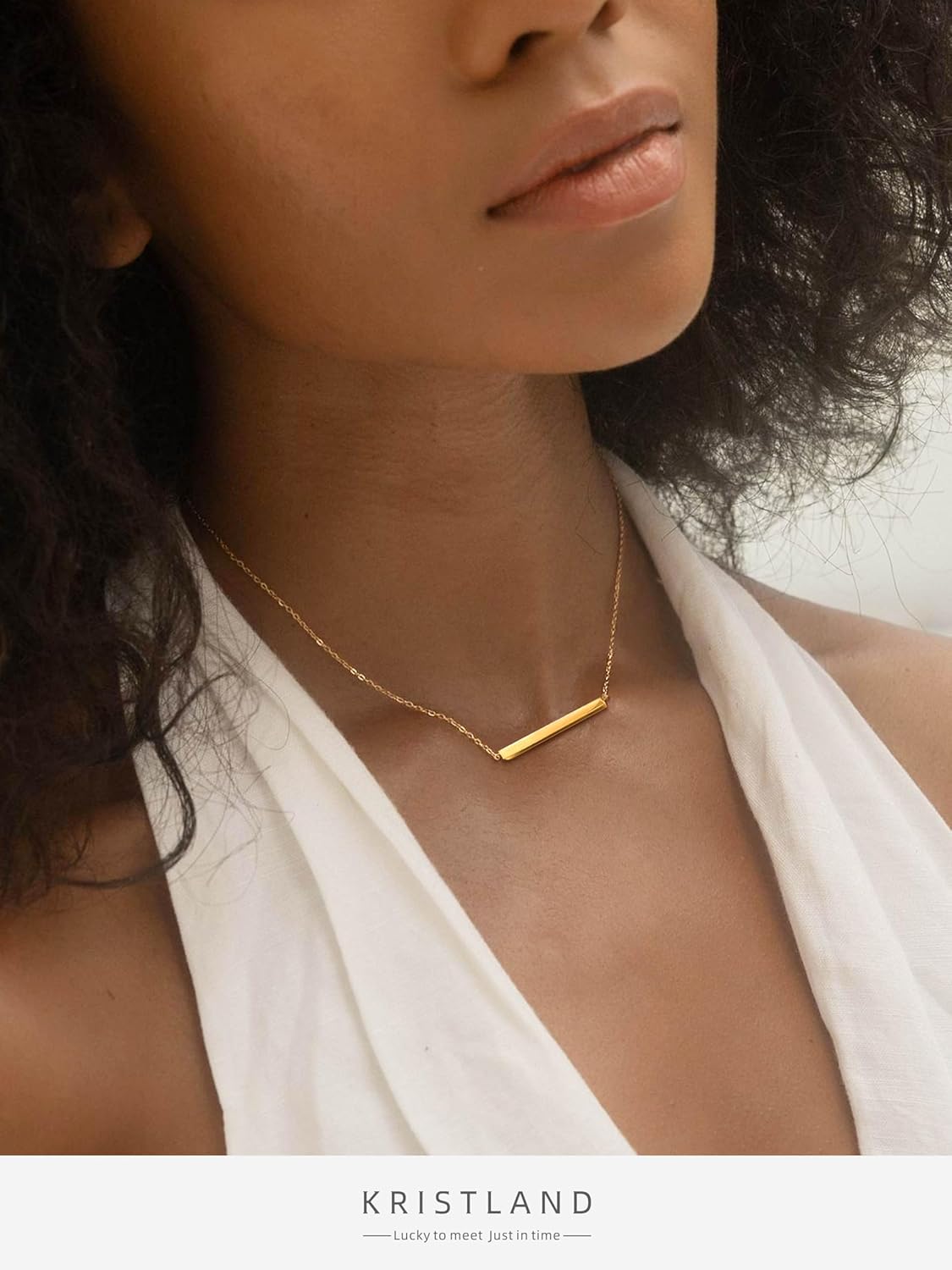 Women Bar Necklace Dainty 18K Gold Plated Simple Design Solid Circle, Heart Choker Chain Silver Necklaces for Women - Image 2