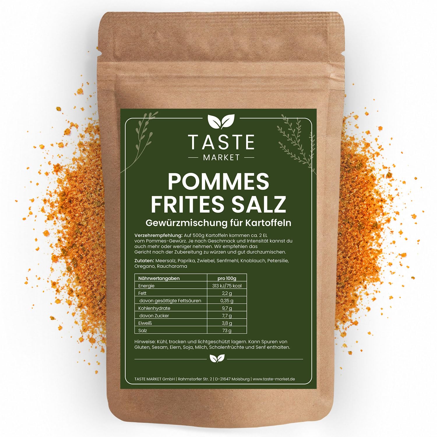 25 kg Pommes Frites Salz | Pommes Gewürzsalz | Ideal für Kartoffeln | Pikantes Pommes Gewürz | Taste Market