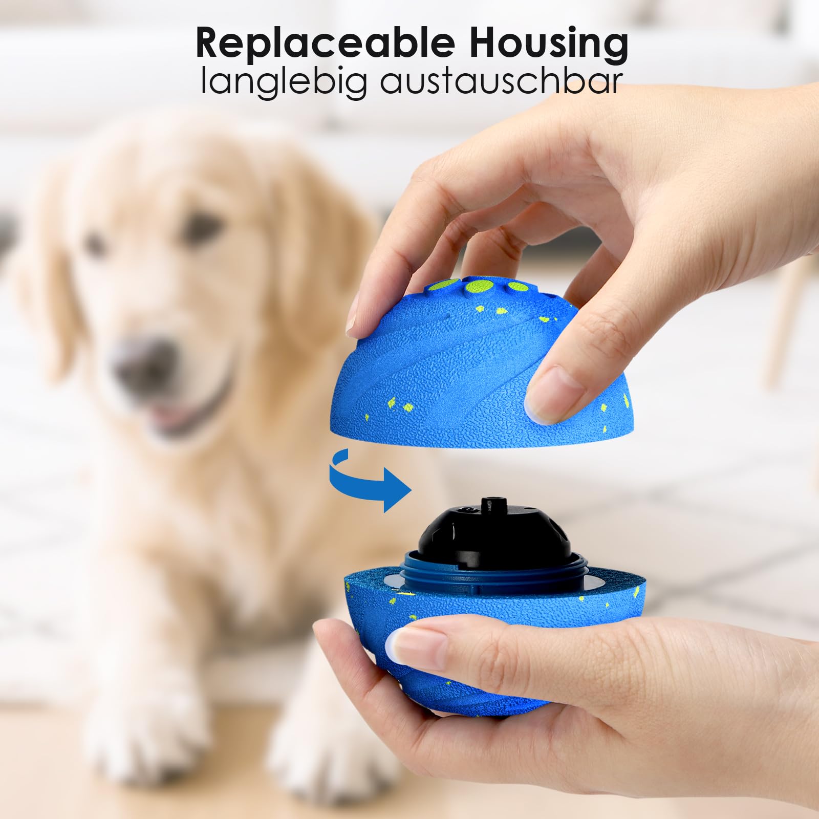 VNAKIO Balle interactive pour chien - Jouet intelligent pour chien - Avec 3 modes de jeu - Cadeau d'anniversaire - Rechargeable par USB - Bleu