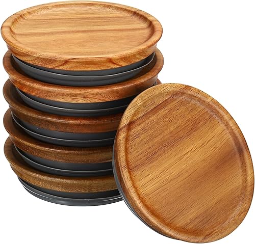 Miniatura 1 de PATIKIL Tapas para tarros de conservas de boca ancha, tapas de madera para frascos de conservas, tapas de madera con bola hermética de silicona