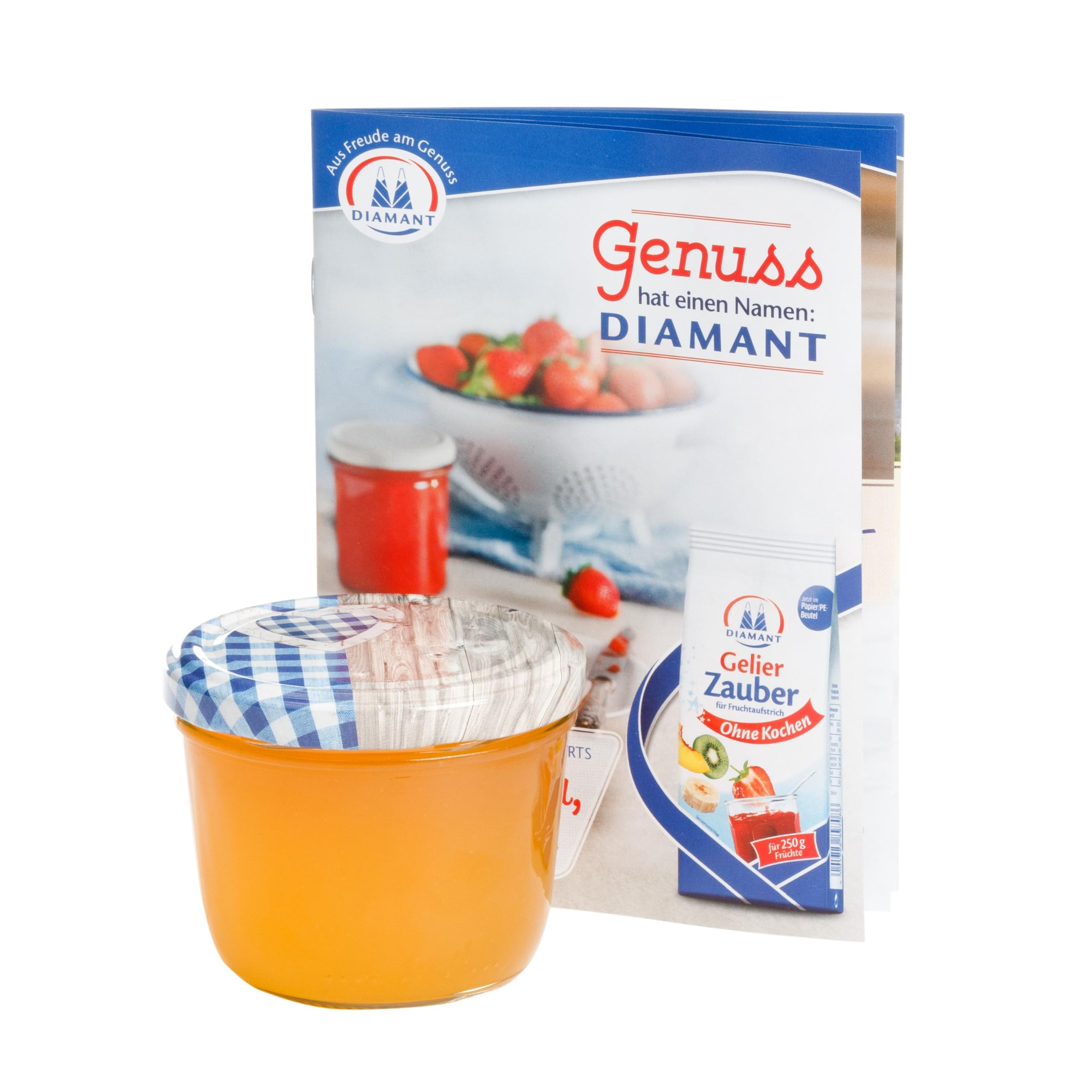 MamboCat 100er 230 ml Sturzglas-Set | Einmachgläser + Twist-Off-Deckel Holz-Herz blaukariert + GRATIS Rezeptheft | einkochen & konservieren | backofengeeignet