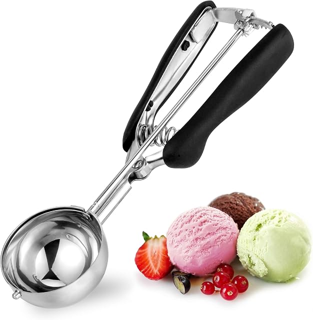 Ice Cream Scoop 4 Tbsp 6cm, TJ POP Large Stainless Steel Cookie Scoop with Easy Trigger Release Good Grips for Mashed Potato, Meatballs, Mellon Balls and Cookie