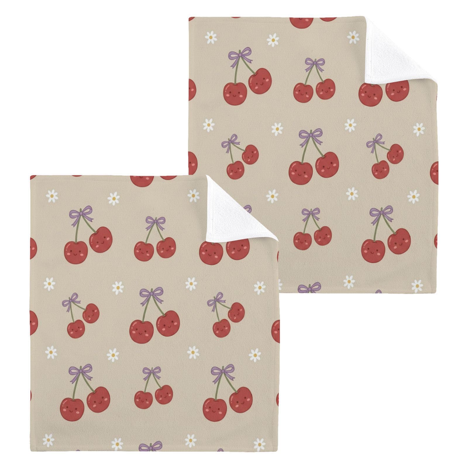 BOESI Cute Cherry 12x12in Cotton Washcloth,Face Towel