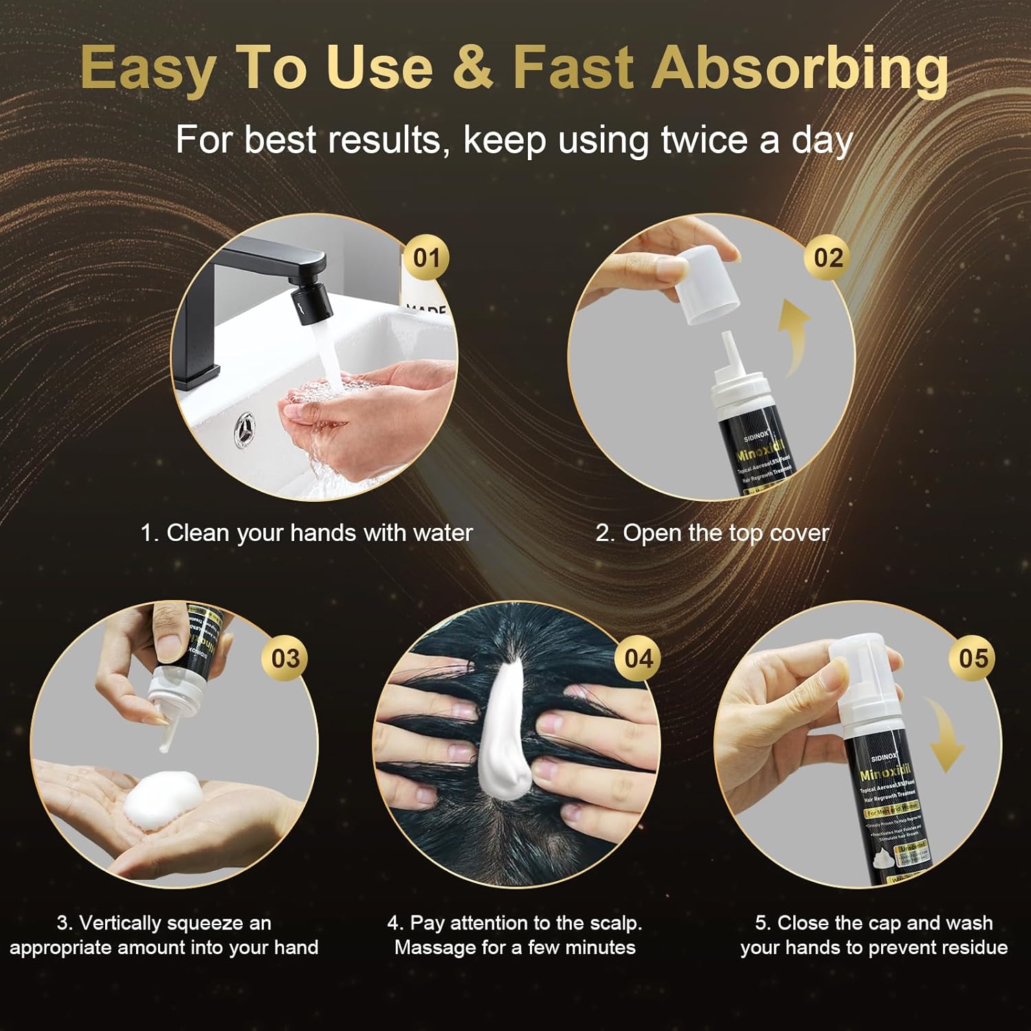 5% Minoxidil Foam for Men & Women - Hair Growth Treatment with Biotin, Non-Greasy Fast Absorbing Foam for Thinning Hair, Regrow Fuller Thicker Hair & Beard, 6 Month Supply (6 x 2.12 oz) - Image 7