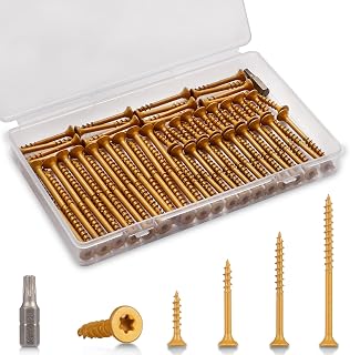 Qekoirm 110-Piece Bronze Epoxy Coated Deck Screws Kit with T25 Star Bit - Rust-Resistant, Heavy-Duty for Outdoor Wood, Timber & Landscaping