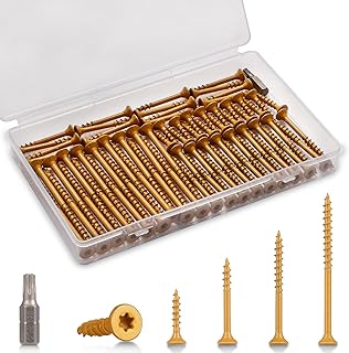 Outdoor Wood Deck Screw Kit, Bronze Rust-Resistant Epoxy Coated, T25 Star Drive (Bit Included), 110-Piece Assorted Set, Heavy-Duty for Timber/Log/Landscaping, Exterior Use