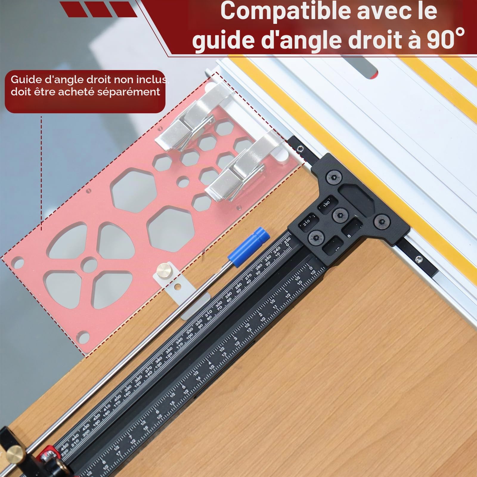 Système de guide parallèle pour scie à onglets, système de rail de guidage parallèle pour bois avec arrêt ajustable micro et inversé, outils auxiliaires de coupe avec calibration zéro pour Festool