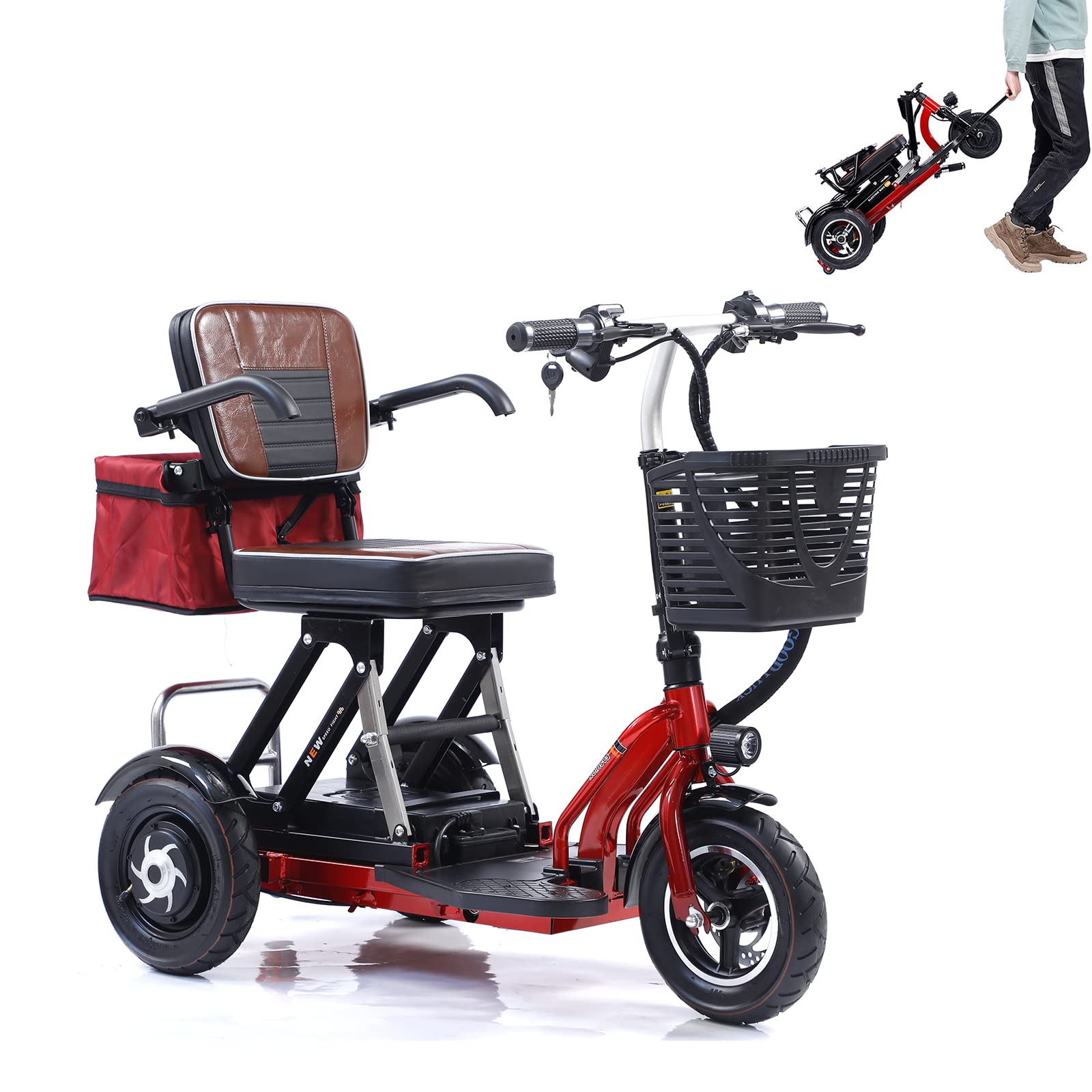 NOBONU Scooter de Movilidad de 3 Ruedas con Asiento y 2 Cestas, 48V20Ah Scooter de Viaje Compacto de Lujo, 300kg de Capacidad de Peso, 40km de Alcance Máximo