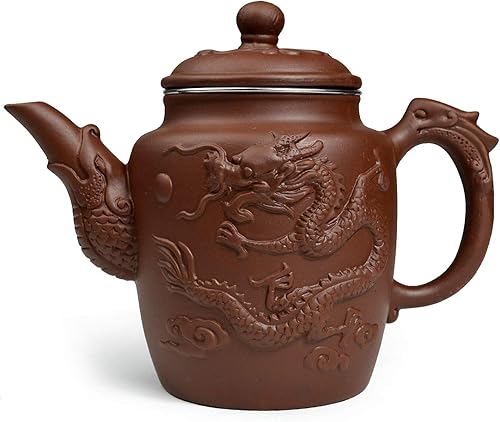 Miniatura 4 de Tetera chino gongfu té ollas grandes 20.3 fl oz dragón auspicioso filtro inoxidable para té suelto (rojizo)