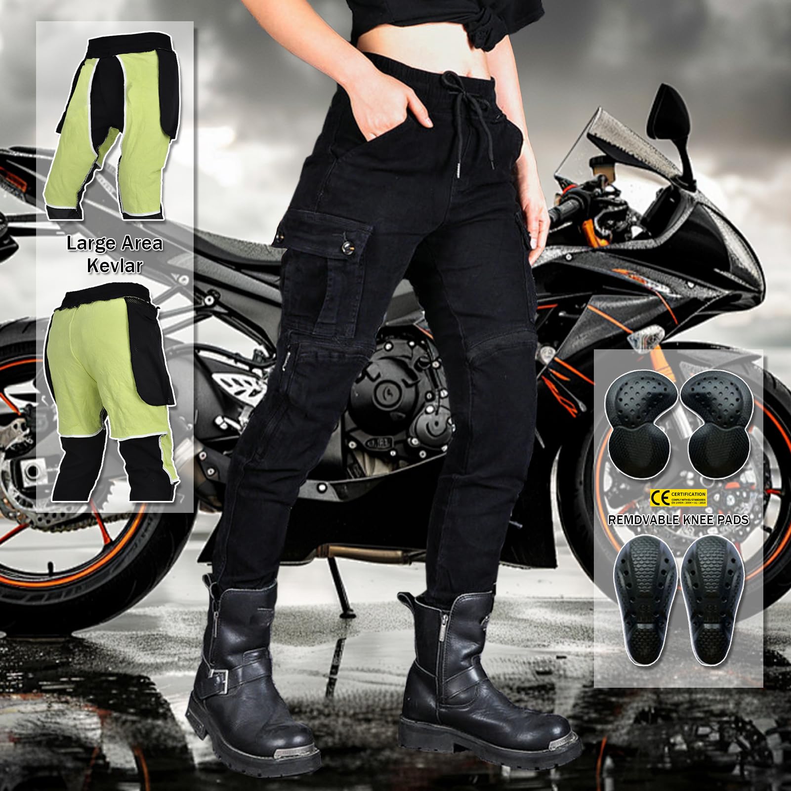 Damen-Motorradhose, Motorrad-Jeans, Verbessertes Gewebe Mit Knie- Und Hüftschutz, Motorrad-Jeans-Schutzhose, Motorradjeans Schutzhose Biker Pants (XL)