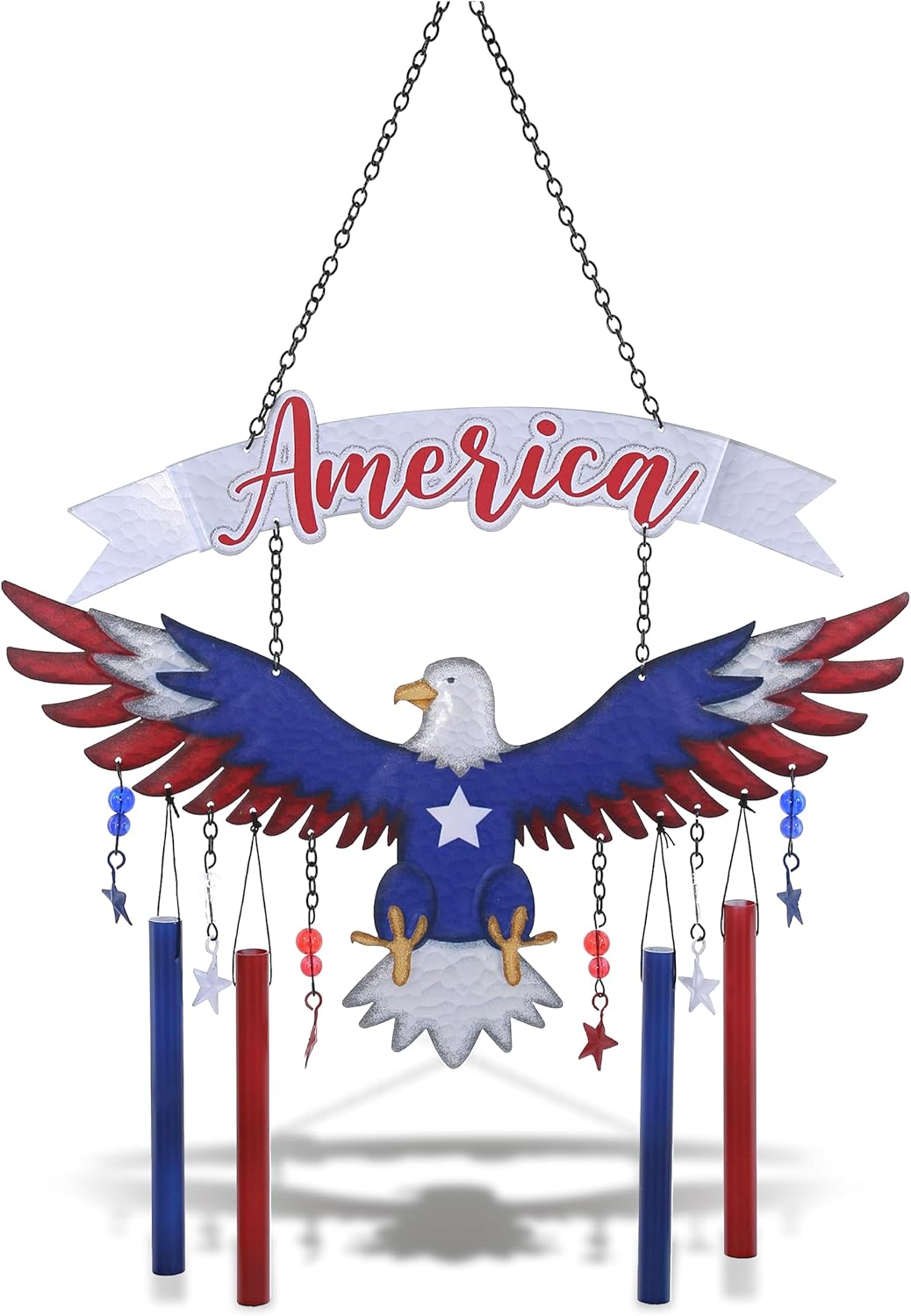 CoTa Global American Eagle Wind Chime - American Eagle Patriotic Indoor or Outdoor Windchime Home Decor with Hanging Bells, Handcrafted Glass and Metal Wind Chimes for Yard, Garden, Porch - 24 Inches
