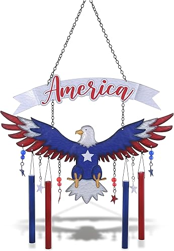 CoTa Global Carillón de viento American Eagle  Campana de viento patriótica para interiores o exteriores, decoración del hogar con campanas
