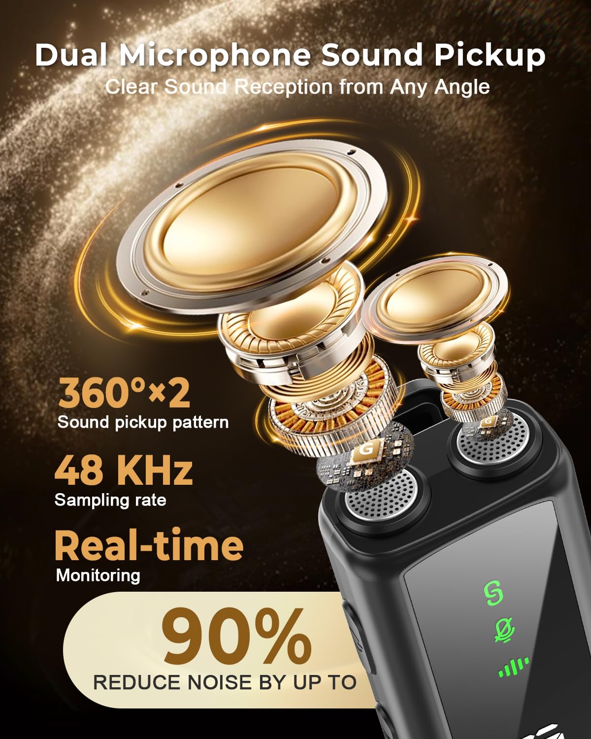 GRENARO Mic for YouTube Wireless with 48H Charging Case, 3-Level Noise Cancellation Mic Wireless for Android/iOS, Dual Lapel Microphone for Recording, Facebook, Live Stream - Image 2 thumbnail