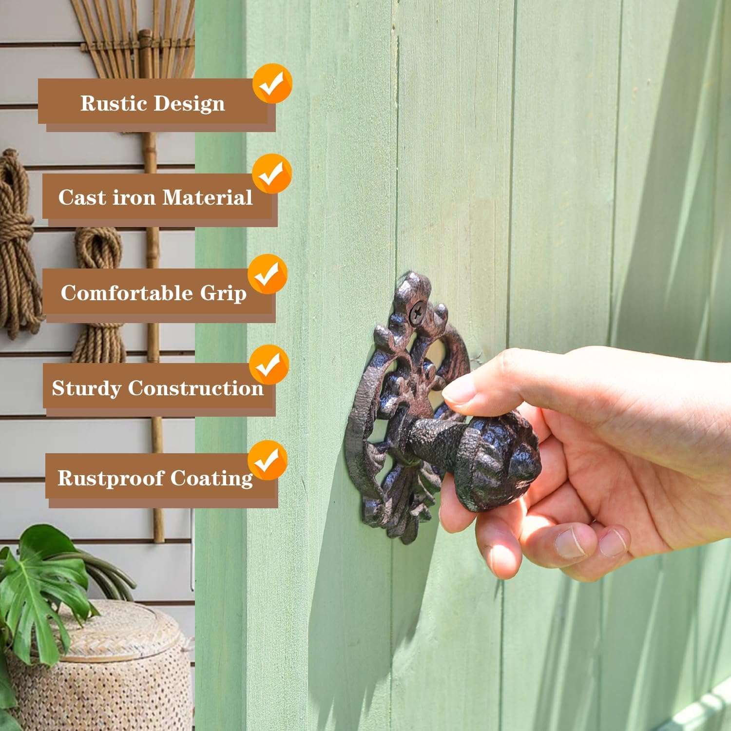 Sungmor 2PC Cast Iron Cabinet Furniture Knobs, Vintage Pretty Drawer Pulls for Closets Dressers, Small Decorative Dummy Handles Pulls, Solid Sturdy Cupboard Wardrobe Left/Right Handed Door Handles