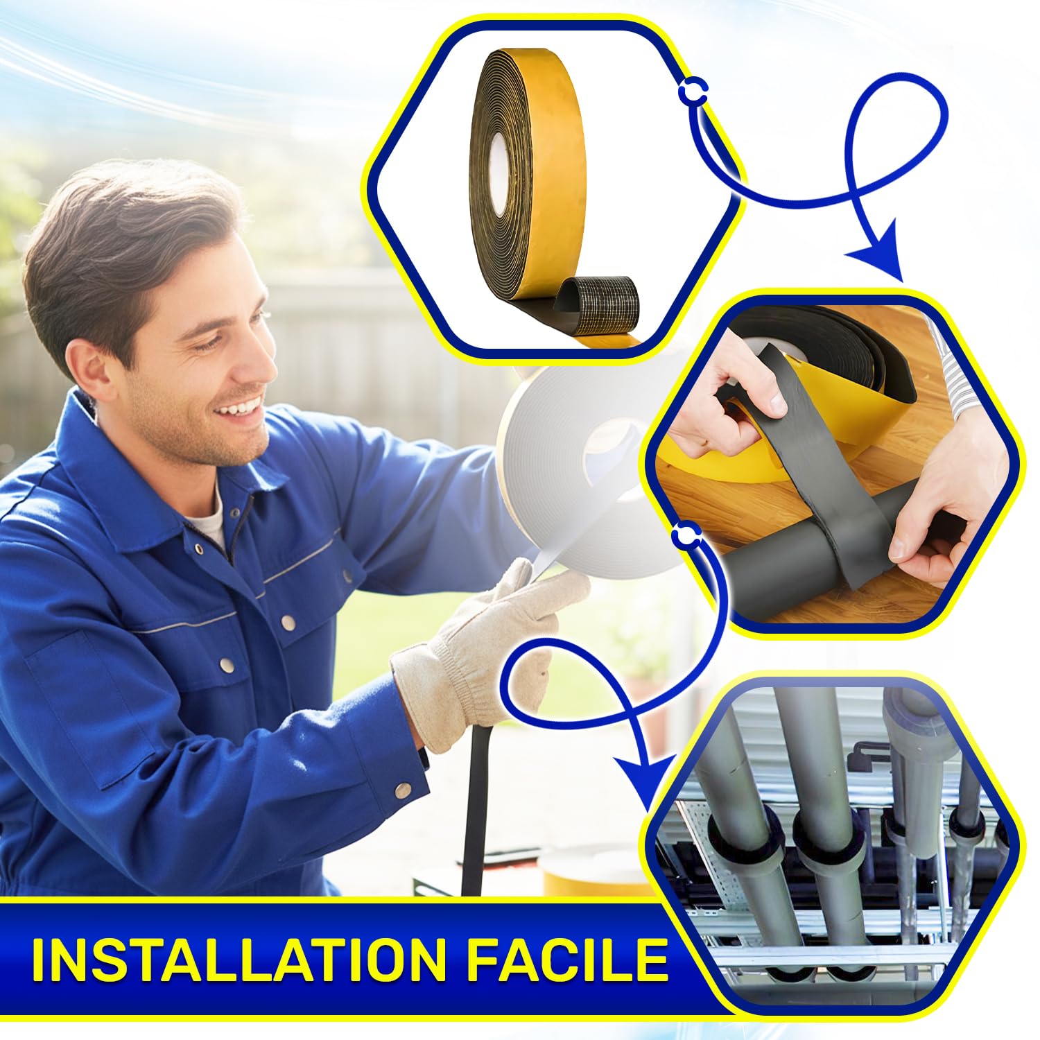 MONTERAL Anti-Condensation Bande Isolante Climatisation 15 m 50x3 mm Bande Résiliente pour Isolation des Tuyaux Chauds et Froids dans Systèmes à Condensation - MADE IN ITALY