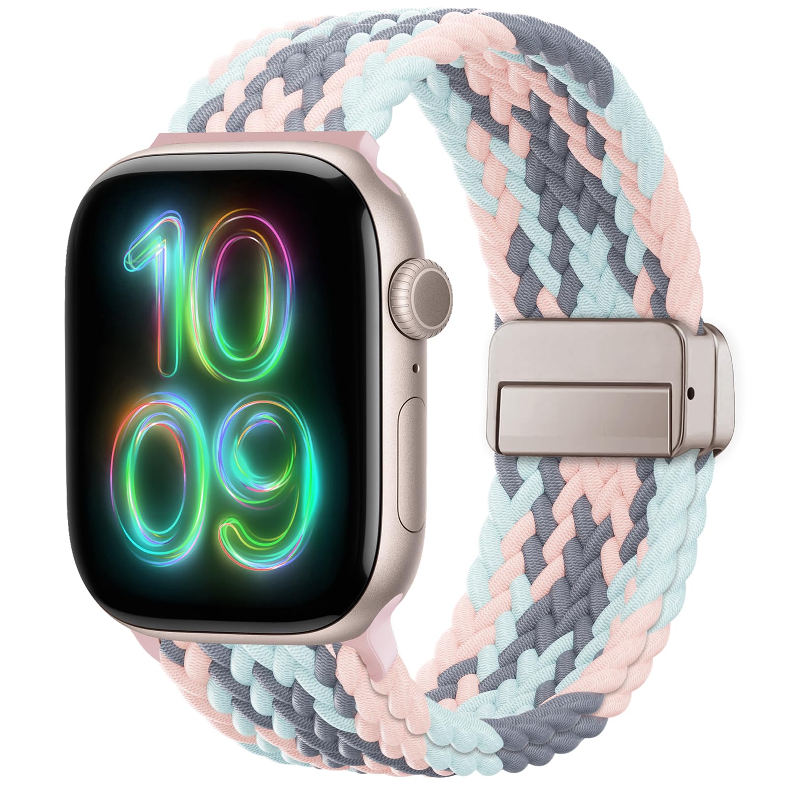 Braided Stretchy Magnetic Band Compatible with Apple Watch Bands Women Men | Soft Nylon Solo Loop 38mm 40mm 41mm 42mm 44mm 45mm 46mm 49mm, Sport Strap for iWatch Series 11 10 9 8 7 6 5 4 3 2 1 SE Ultra Gray Pink Blue 38mm/40mm/41mm/(42mm-series 11 10)