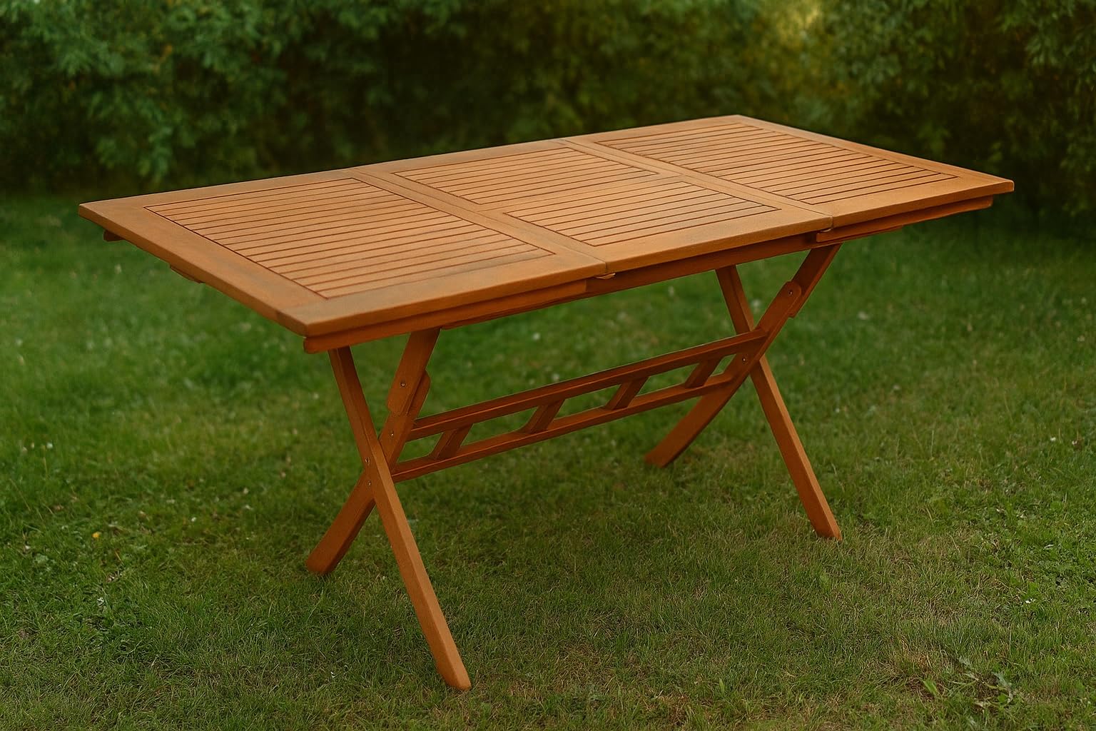 DEGAMO Ausziehtisch Klapptisch LAGO 110/160x75cm, klappbar und ausziehbar, Eukalyptus Holz geölt, Outdoor