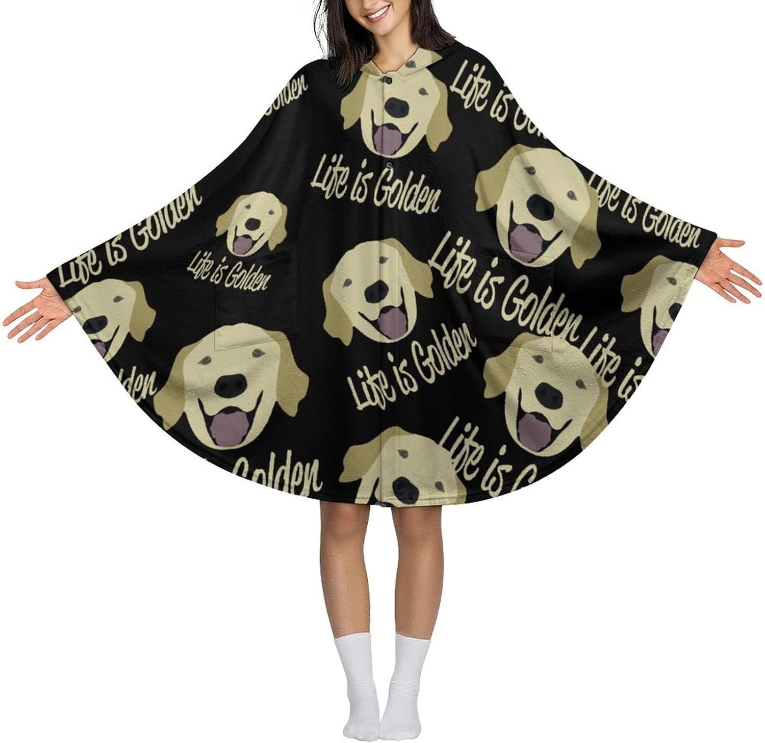 Life Is Retriever Dog Wearable Blanket with Hooded Flannel Blankets Cape with Pocket