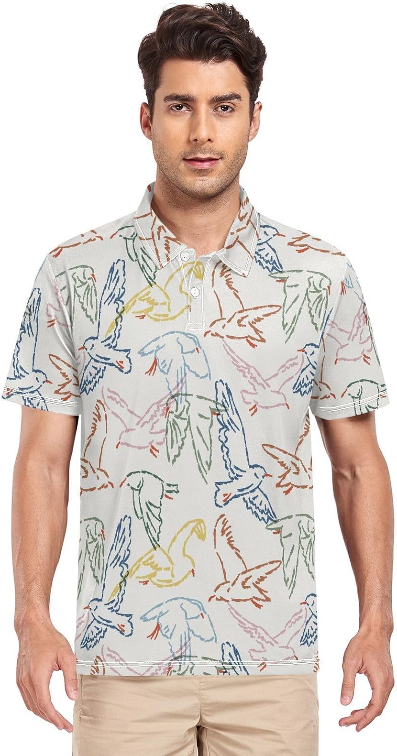ZZXXB Penguin and Fish Men's Polo Shirts Short Sleeve Quick Dry Athletic Outdoor Sports Golf Shirts S-XXL