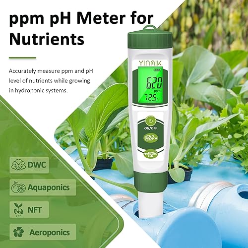 Miniatura 9 de Medidor de pH de agua, medidor digital 4 en 1 de temperatura de pH EC TDS para hidroponía, probador PPM de conductividad de pH con líquido de