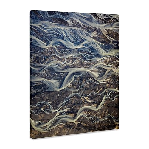3dRose Aerial of braided rivers, Iceland Museum Grade Canvas Wrap