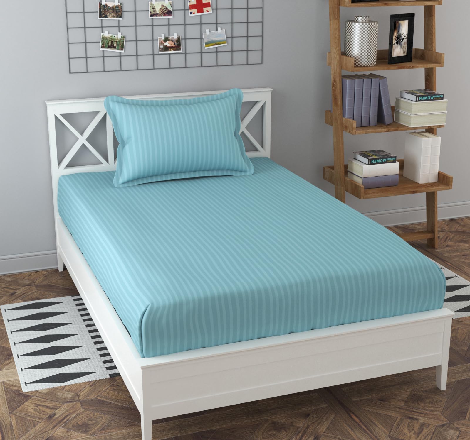 Olive Striped Cotton Bedsheet - Single Bed -11