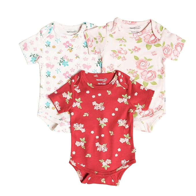 haus & kinder 100% Cotton New Born Baby Bodysuits Rompers Onesies For Boy and Girl, 3 Months - 18 Months (Pack of 3)