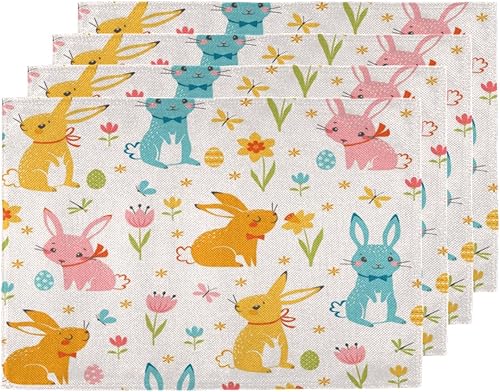 Animals Rabbit Decor Placemats Set of 4 Table Mats Washable Placemat Waterproof Place Mats for Party Home Dining Table Decor 18x12 in