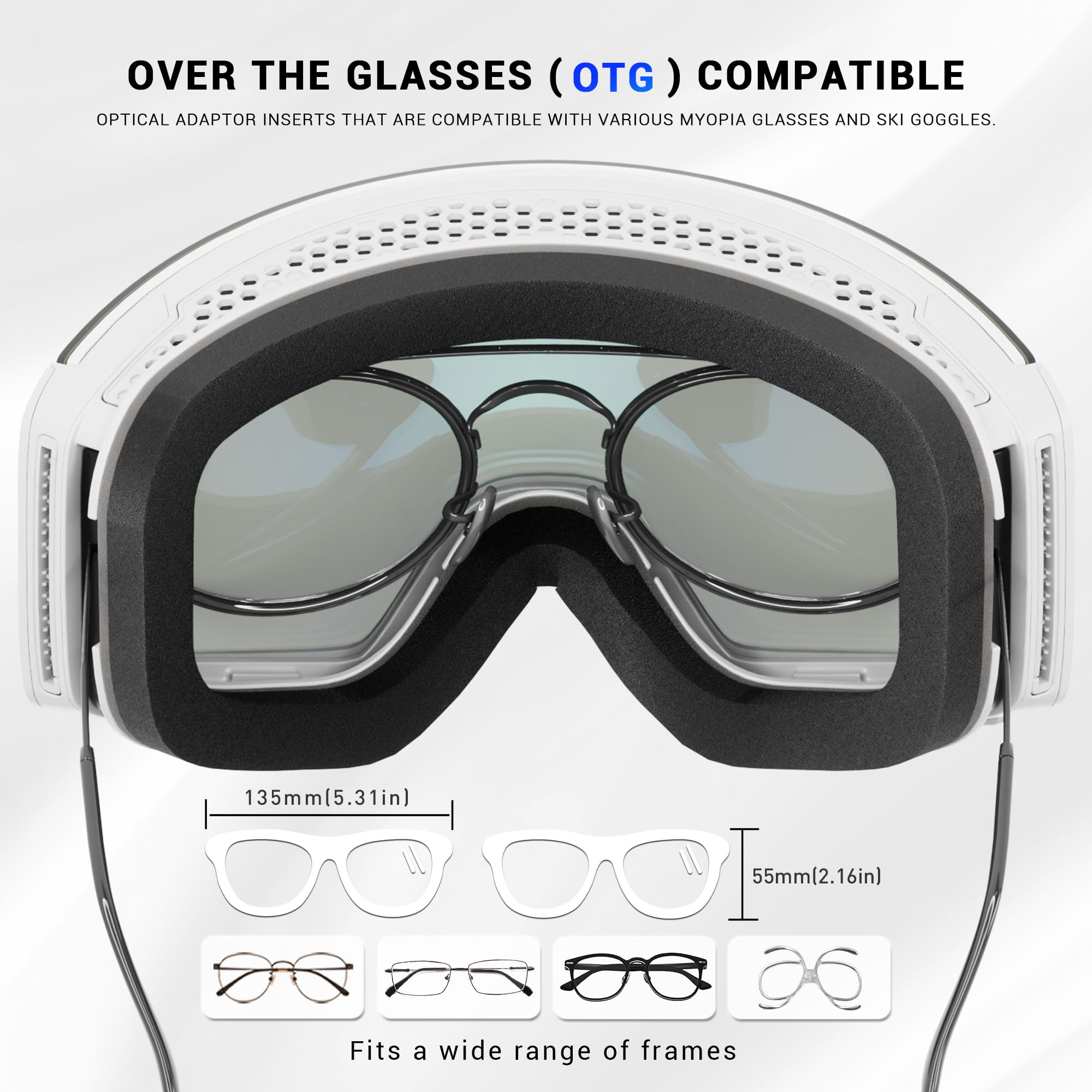 KAPVOE Selbsttönend Skibrille Anti-Beschlag Herren Damen photochromatische Snowboardbrille OTG, UV-Schutz K0718