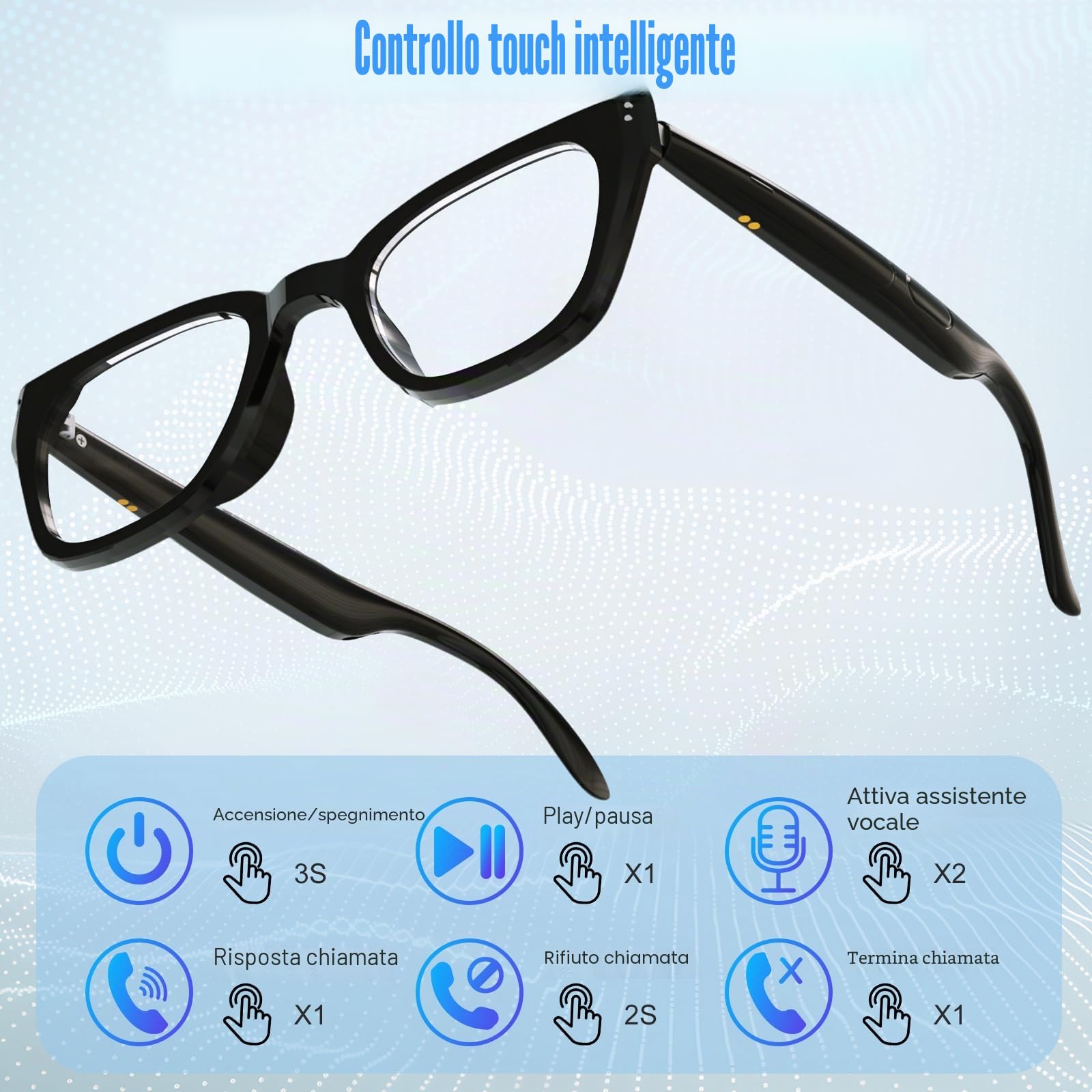 Occhiali Intelligenti, Occhiali Intelligenti Bluetooth per Donne e Uomini, Controllo Tattile, Bluetooth 5.4, Microfono e Altoparlanti Integrati a Orecchio Aperto, per Ciclismo, Escursioni, Viaggi