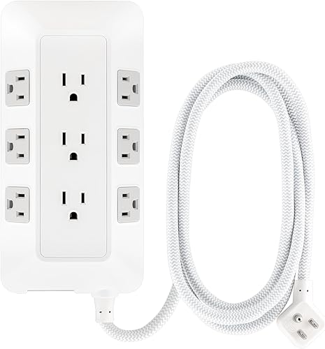 Miniatura 3 de GE Protector SurGE de 9 tomas, 2480J, cable trenzado de 6 pies, cable extensoin para escuela, hogar, oficina, color blanco - 82596