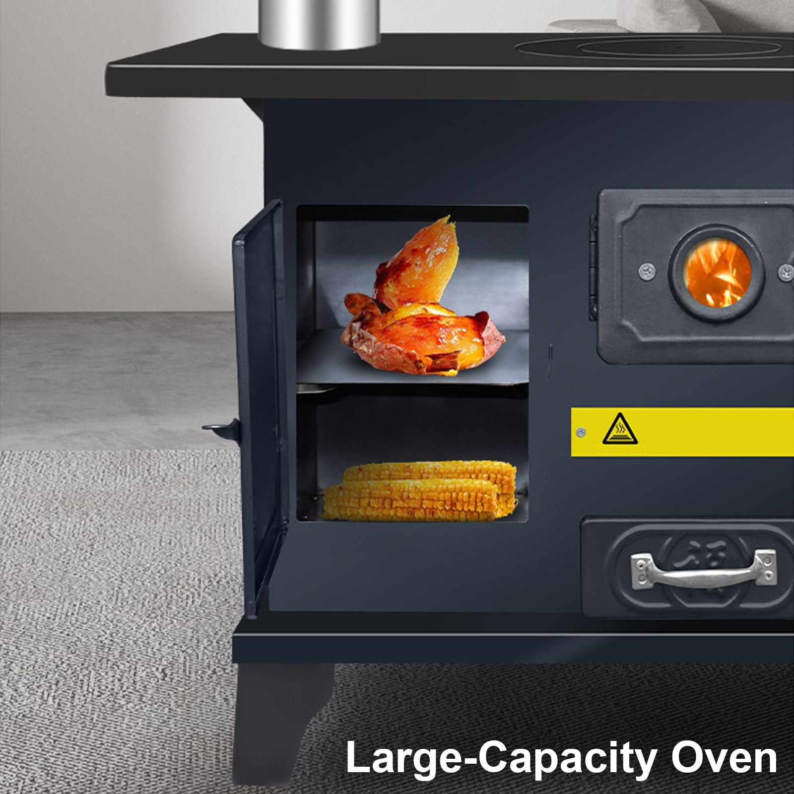 Stufa a Legna a Gassificazione con Serbatoio Dell'acqua, Doppio Forno e Riscaldamento Per 10 M², Stufe a Legna In Ghisa Senza Fumo per Casa, Baita, Tenda e Attività All'aperto