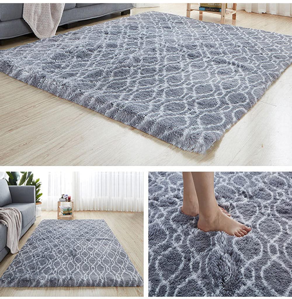 GZQIAWY Carpet gradient tie-dye plush rug living room coffee table pad carpet bedroom bedside bay window rug baby crawling mat Silver gray-white stripes 200 X 400 cm