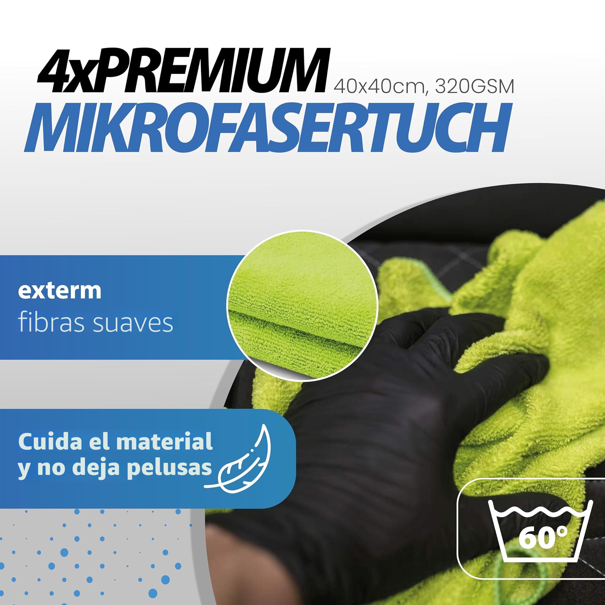 Menzerna Car Polish Set: Menzerna Heavy Cut Compound 1000 + Medium Cut Compound 2500 + Super Finish Plus 3800 + Power Lock Sachet 20ml + 4X Paño de Microfibra 40x40cm