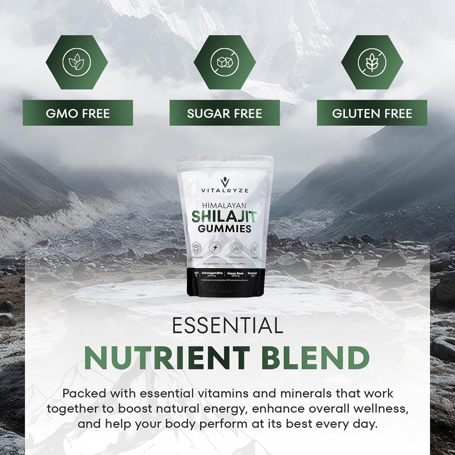 Himalayan Shilajit Gummies with Ashwagandha, Maca Root & Cordyceps, Supports Energy, Vitality & Focus, Testosterone & Stamina, Himalayan Shilajit Organic, Travel Friendly – 60 Gummies