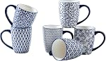 Ceramic Coffee Mugs Set - 16 Oz / 450 ml Large Porcelain Tea Cups with Handle for Women Men Cocoa Cappuccino Latte - Christmas Housewarming Gift - Dishwasher Safe - Set of 6 - Vintage Blue