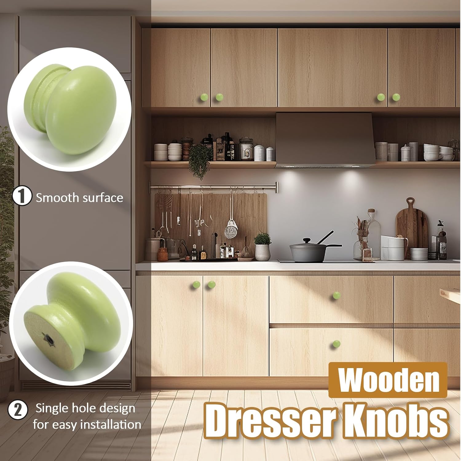 BokWin 20 Pack Green Wood Drawer Knobs Mushroom Shape Cabinet Knobs Wooden Dresser Knobs Furniture Cabinet Pulls Handles