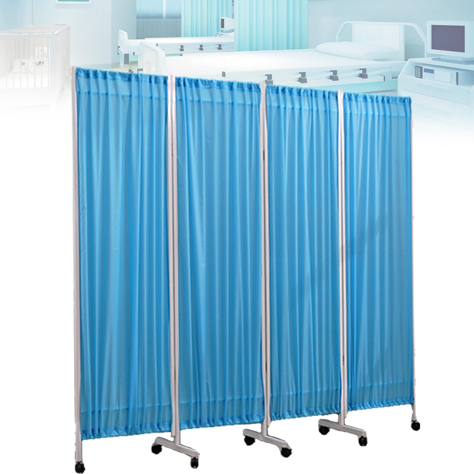 Paravent médical pliable bleu pour préserver l'intimité des patients