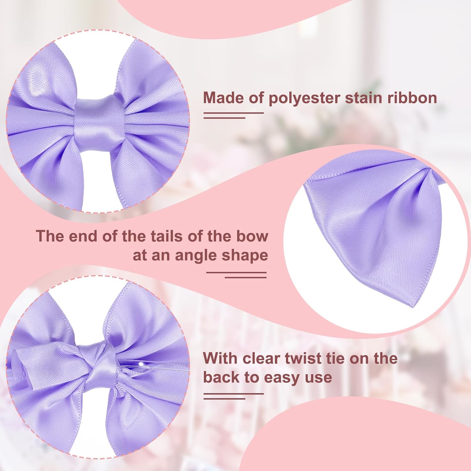 PATIKIL 24 Pcs Ribbon Bows for Gift Wrapping 3.5" Satin Ribbon Bowknot with Twist Ties for Crafts Treat Bag Bridal Shower Thanksgiving Wedding Decor, Lavender Purple